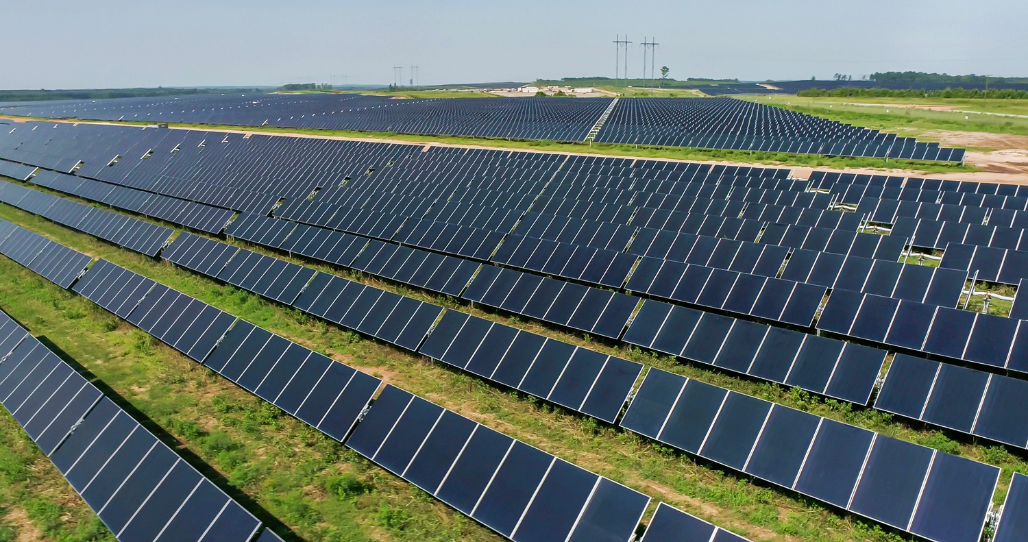 Close-up of solar panels at the GA Solar 4 renewable energy site.