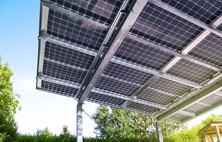 Carport with advanced solar panels increases efficiency of energy production.