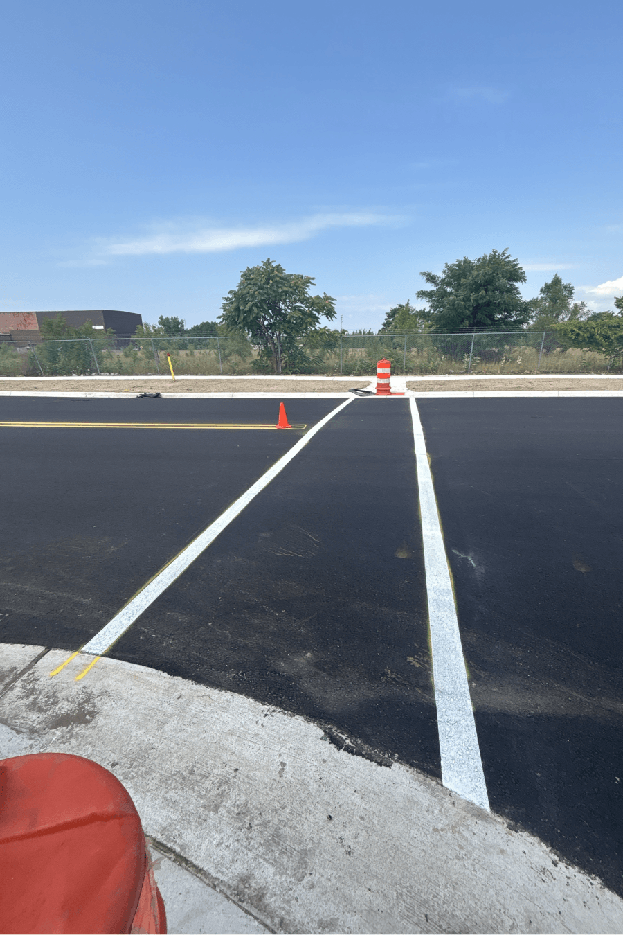 Newly constructed road with traffic paint.