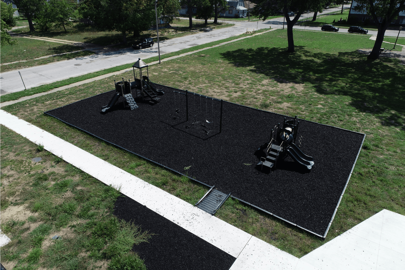 Aerial view of newly constructed playground.