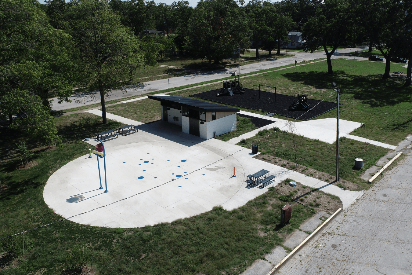 New park splash pad and facilities.