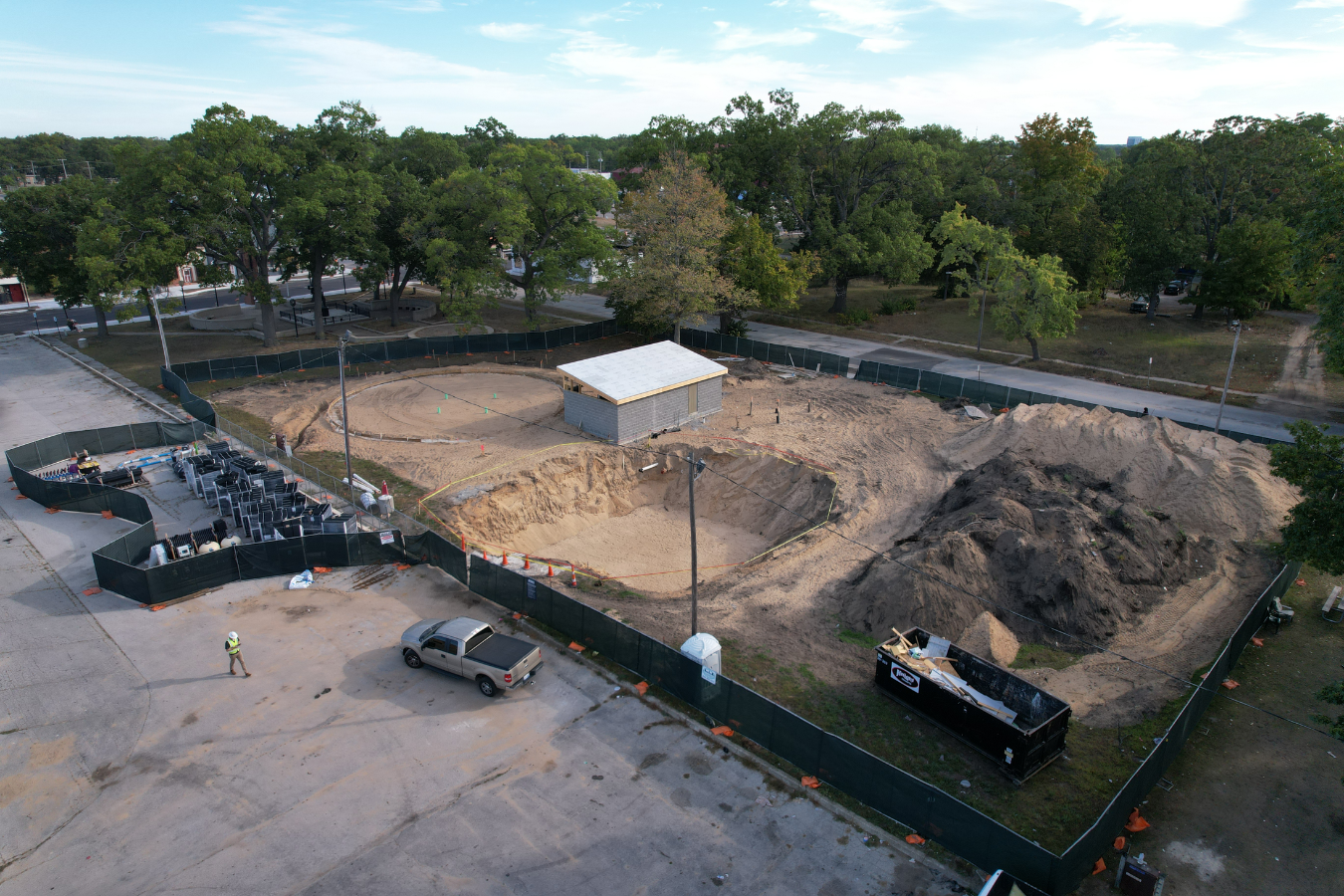 Rowan Park aerial view of site demolition and excavation.