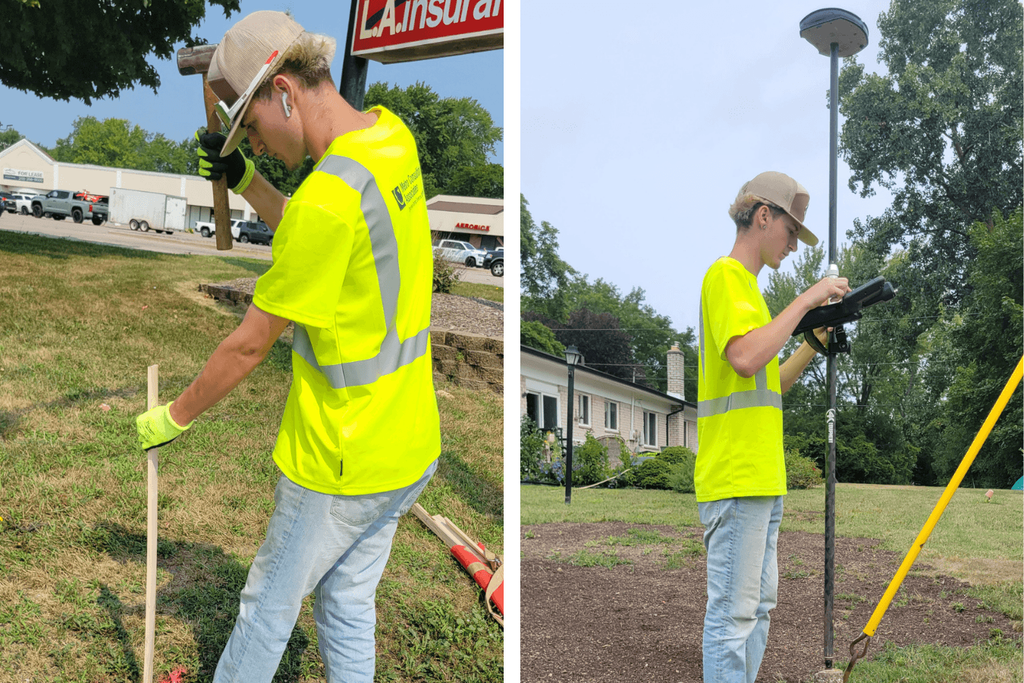 Land surveying intern gathering points.